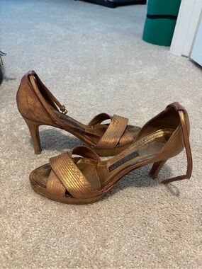 Ralph Lauren Collection Bronze Metallic Strappy Heels